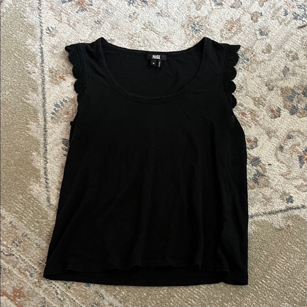 PAIGE Women's Black Scalloped Tank Top
